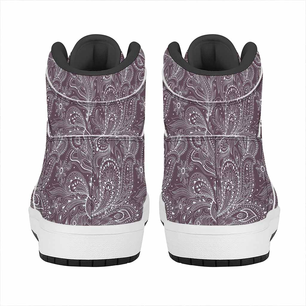Umber Floral Bohemian Pattern Print High Top Leather Sneakers