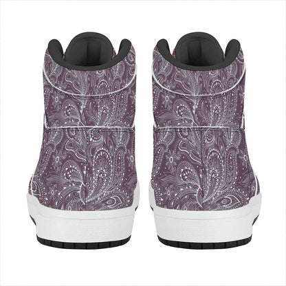 Umber Floral Bohemian Pattern Print High Top Leather Sneakers