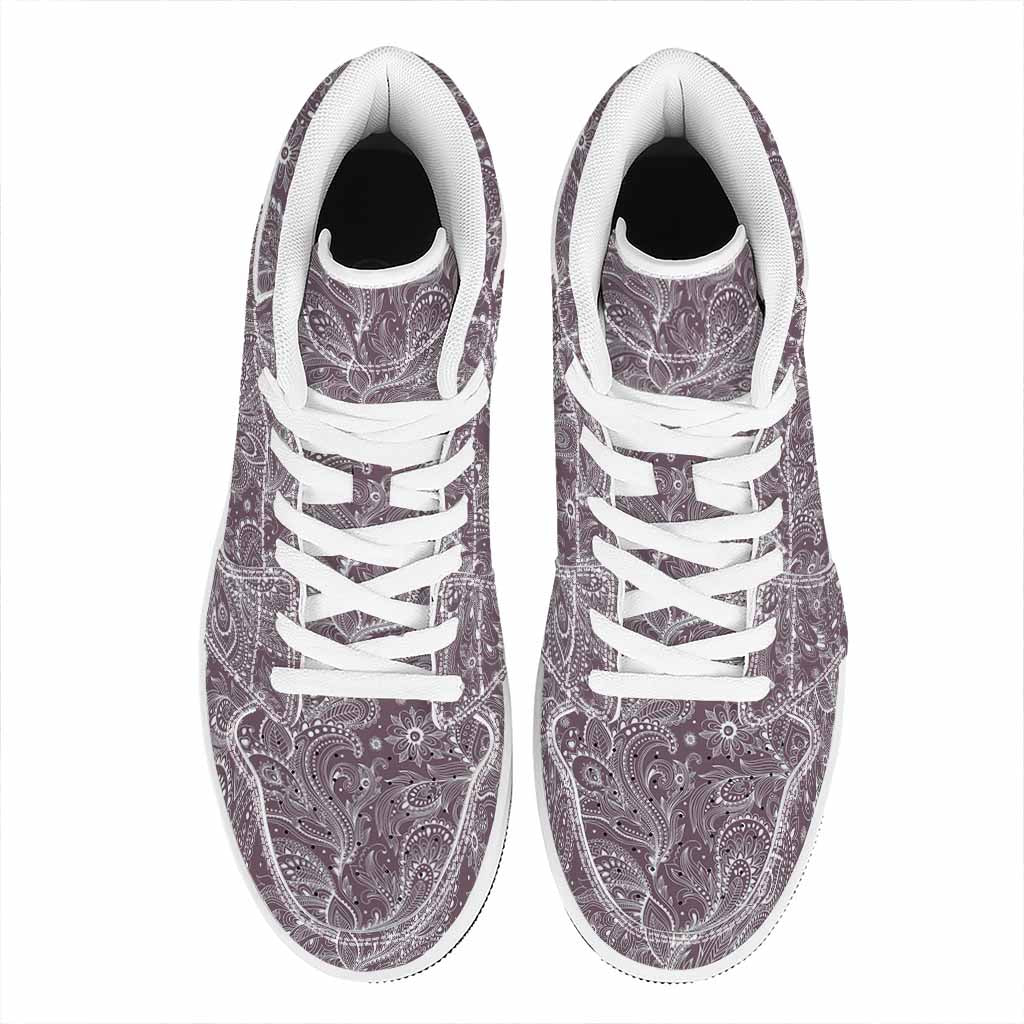 Umber Floral Bohemian Pattern Print High Top Leather Sneakers