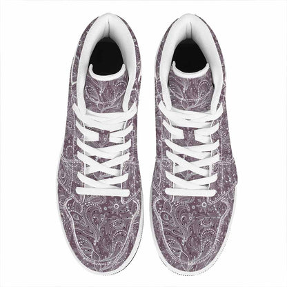 Umber Floral Bohemian Pattern Print High Top Leather Sneakers