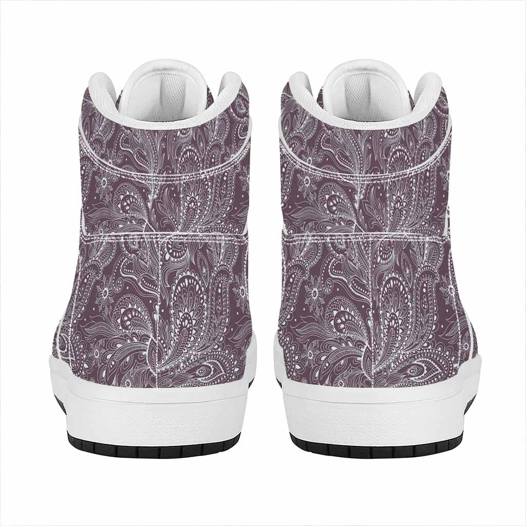 Umber Floral Bohemian Pattern Print High Top Leather Sneakers