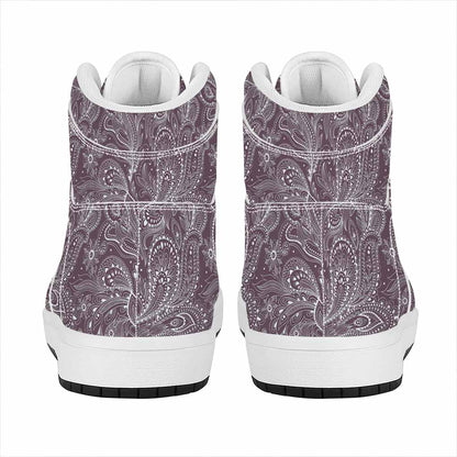 Umber Floral Bohemian Pattern Print High Top Leather Sneakers