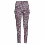 Umber Floral Bohemian Pattern Print High-Waisted Pocket Leggings