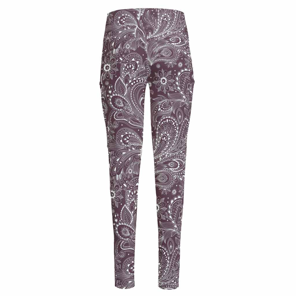 Umber Floral Bohemian Pattern Print High-Waisted Pocket Leggings