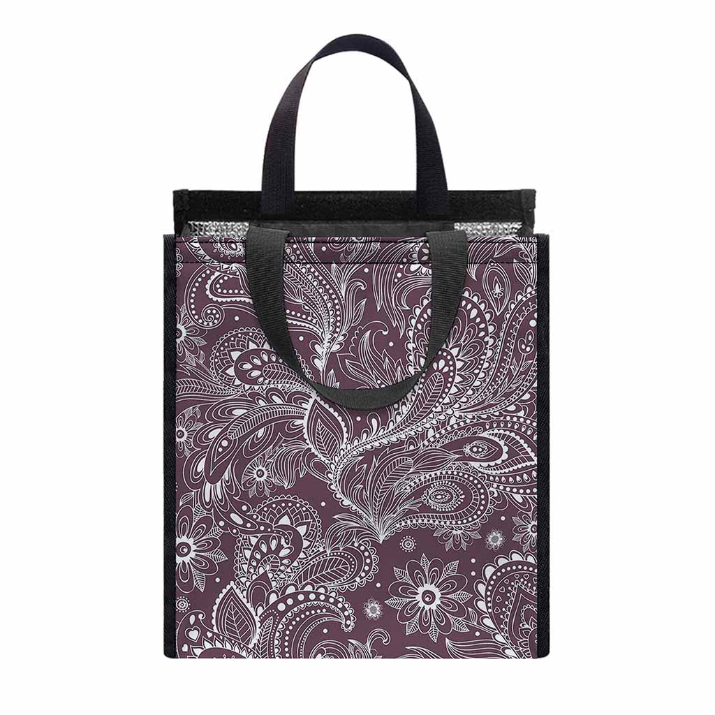Umber Floral Bohemian Pattern Print Insulated Lunch Tote