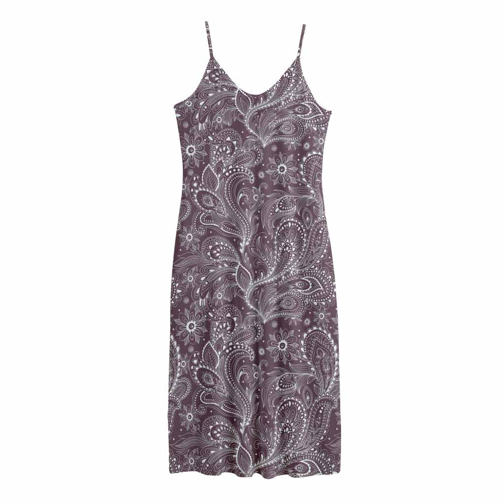 Umber Floral Bohemian Pattern Print Jersey Midi Cami Dress