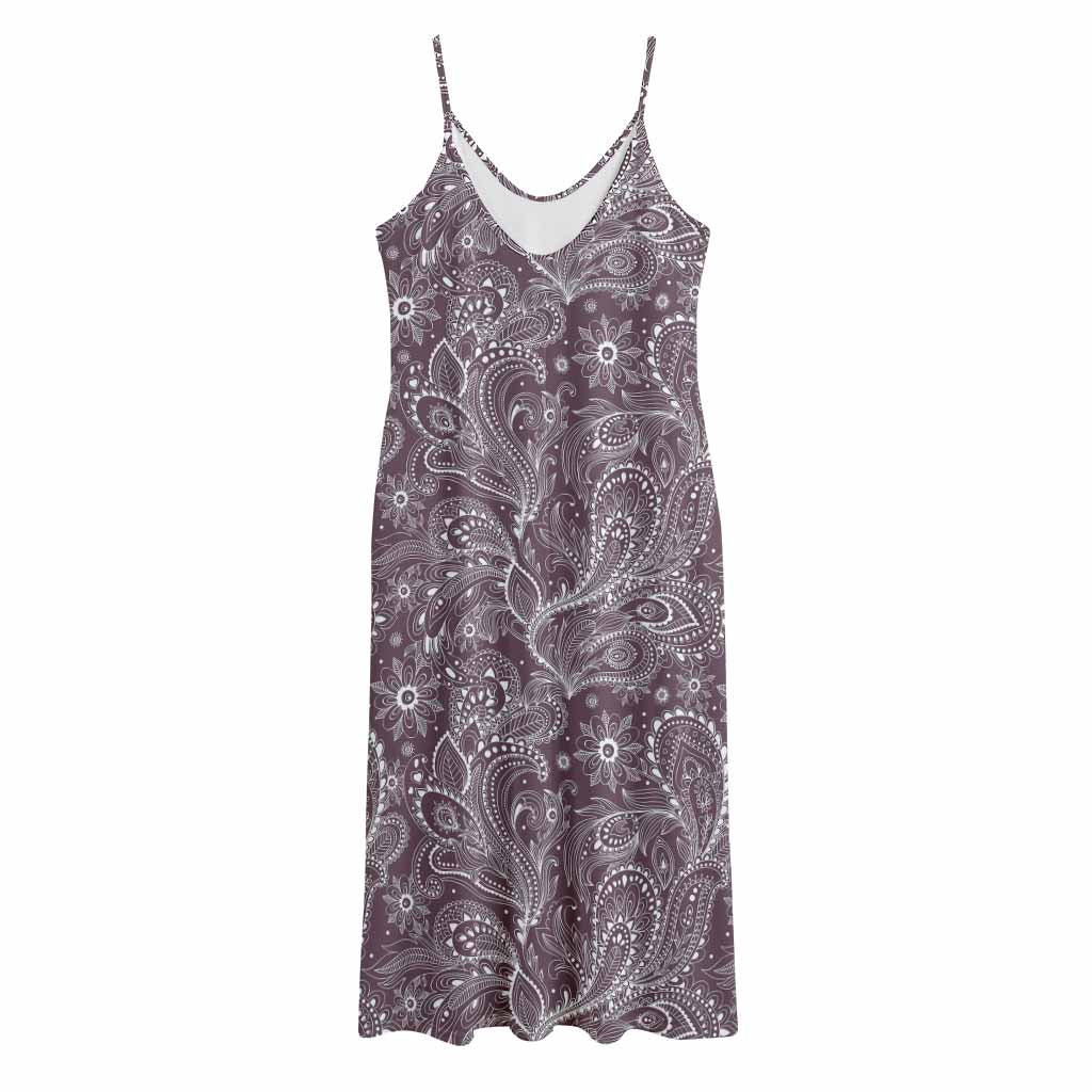 Umber Floral Bohemian Pattern Print Jersey Midi Cami Dress