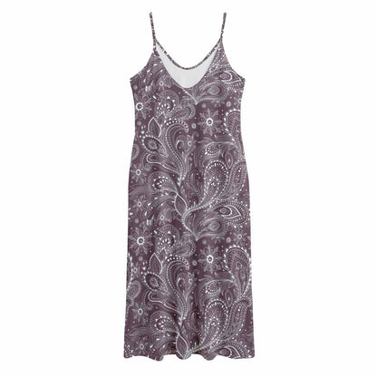 Umber Floral Bohemian Pattern Print Jersey Midi Cami Dress