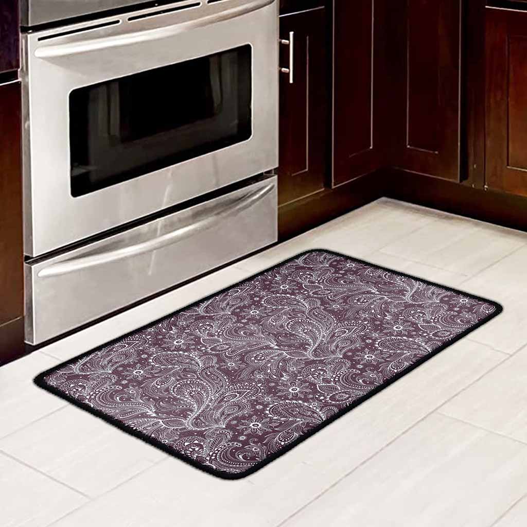 Umber Floral Bohemian Pattern Print Kitchen Mat