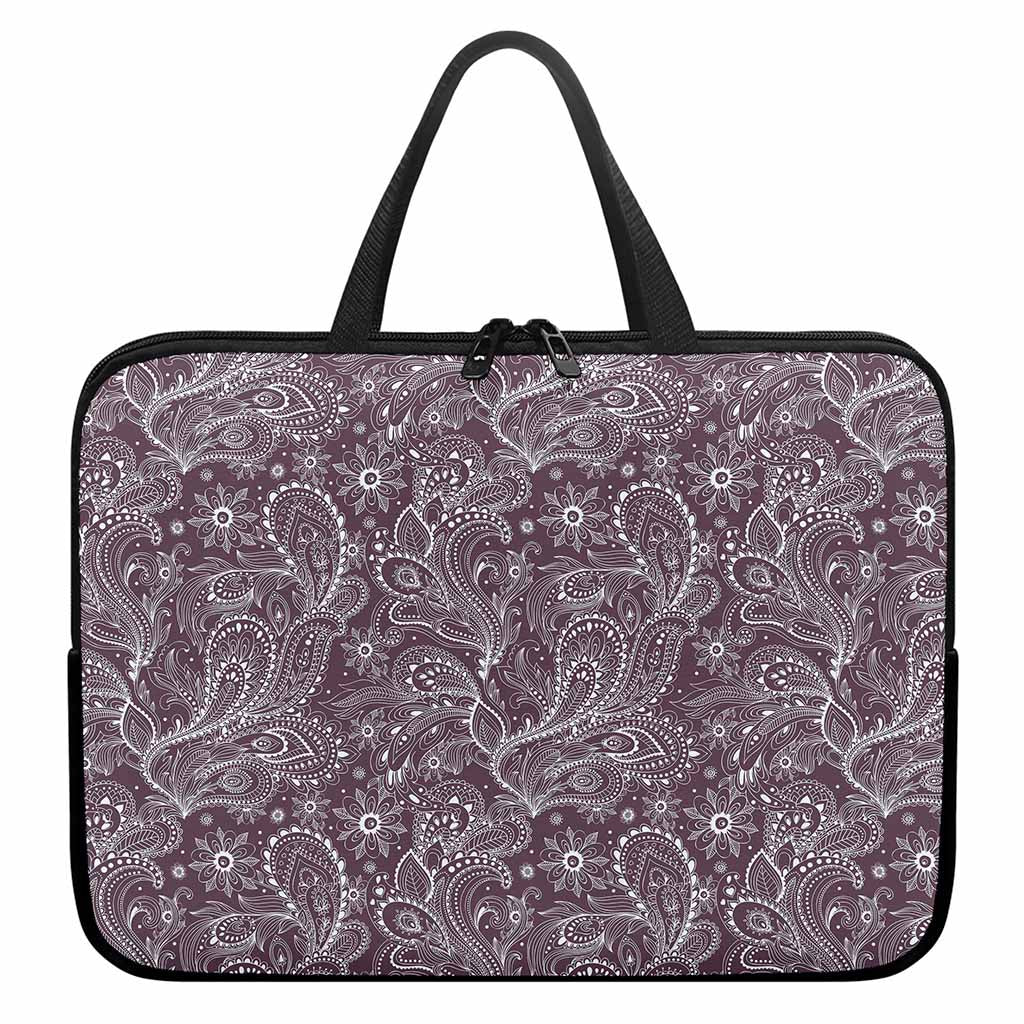 Umber Floral Bohemian Pattern Print Laptop Sleeve With Handle