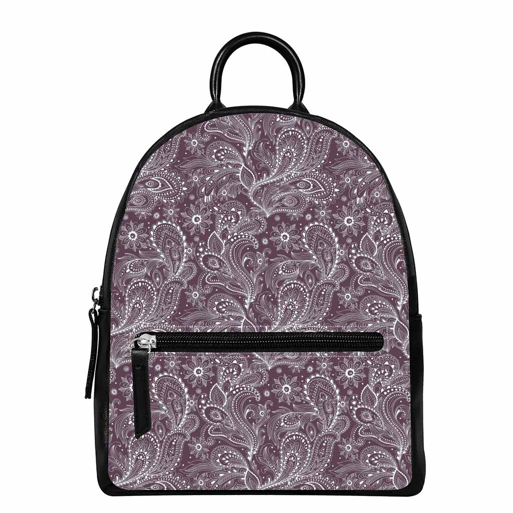 Umber Floral Bohemian Pattern Print Leather Backpack