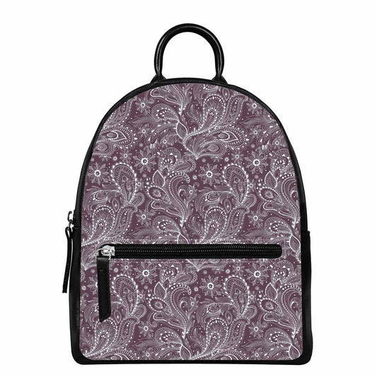 Umber Floral Bohemian Pattern Print Leather Backpack