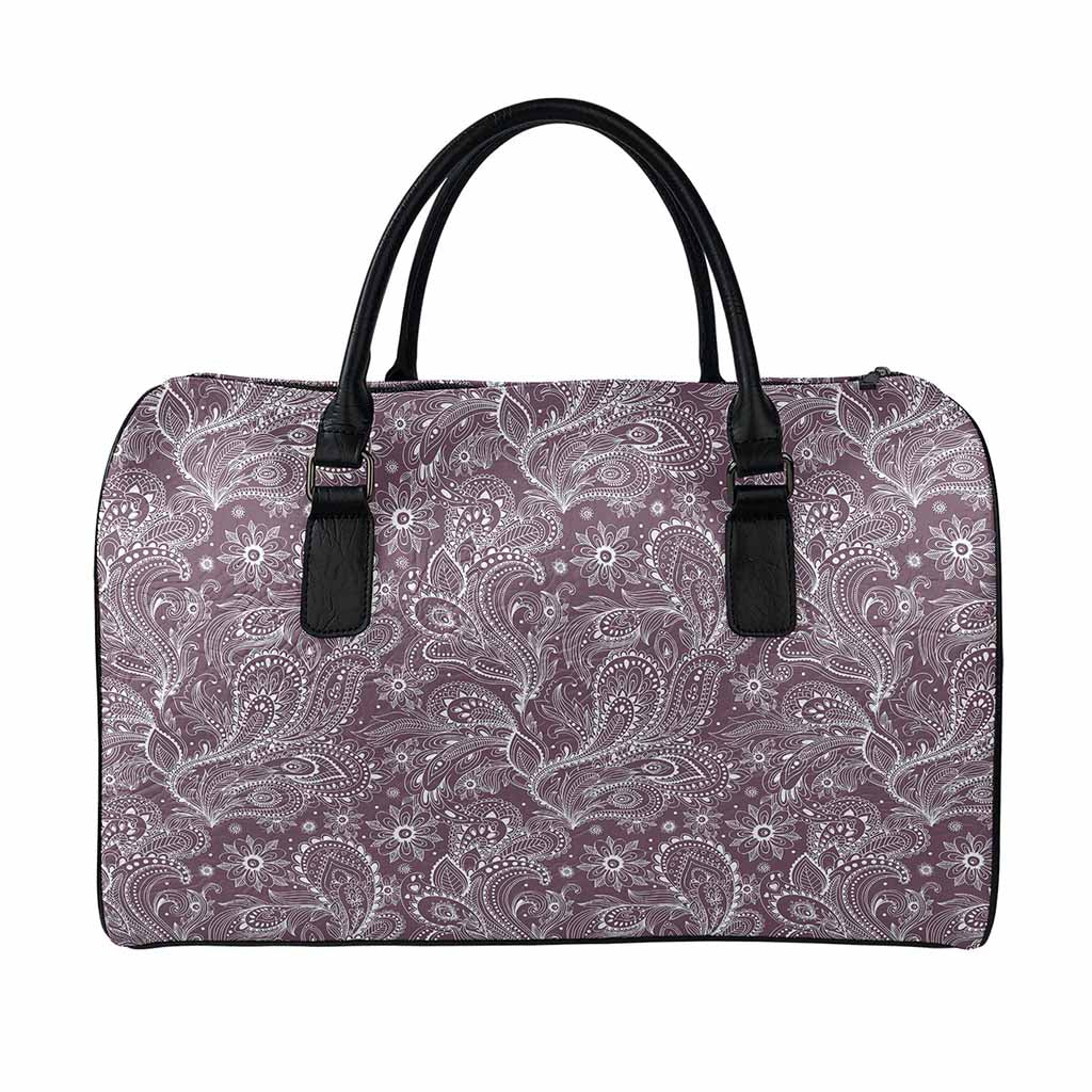 Umber Floral Bohemian Pattern Print Leather Duffle Bag