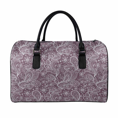 Umber Floral Bohemian Pattern Print Leather Duffle Bag