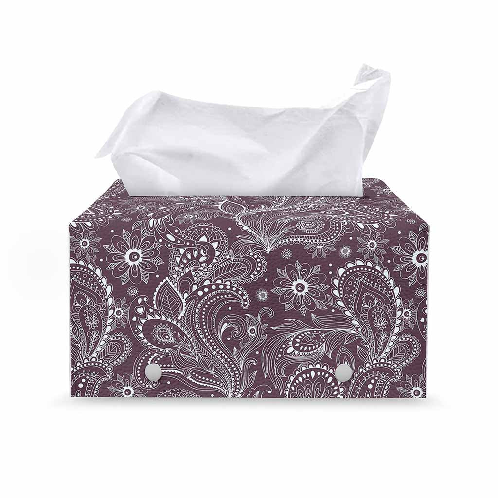Umber Floral Bohemian Pattern Print Leather Tissue Box Cover