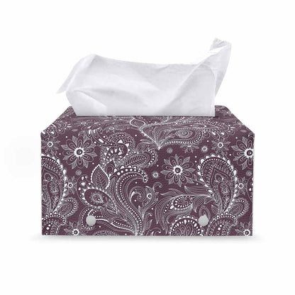 Umber Floral Bohemian Pattern Print Leather Tissue Box Cover
