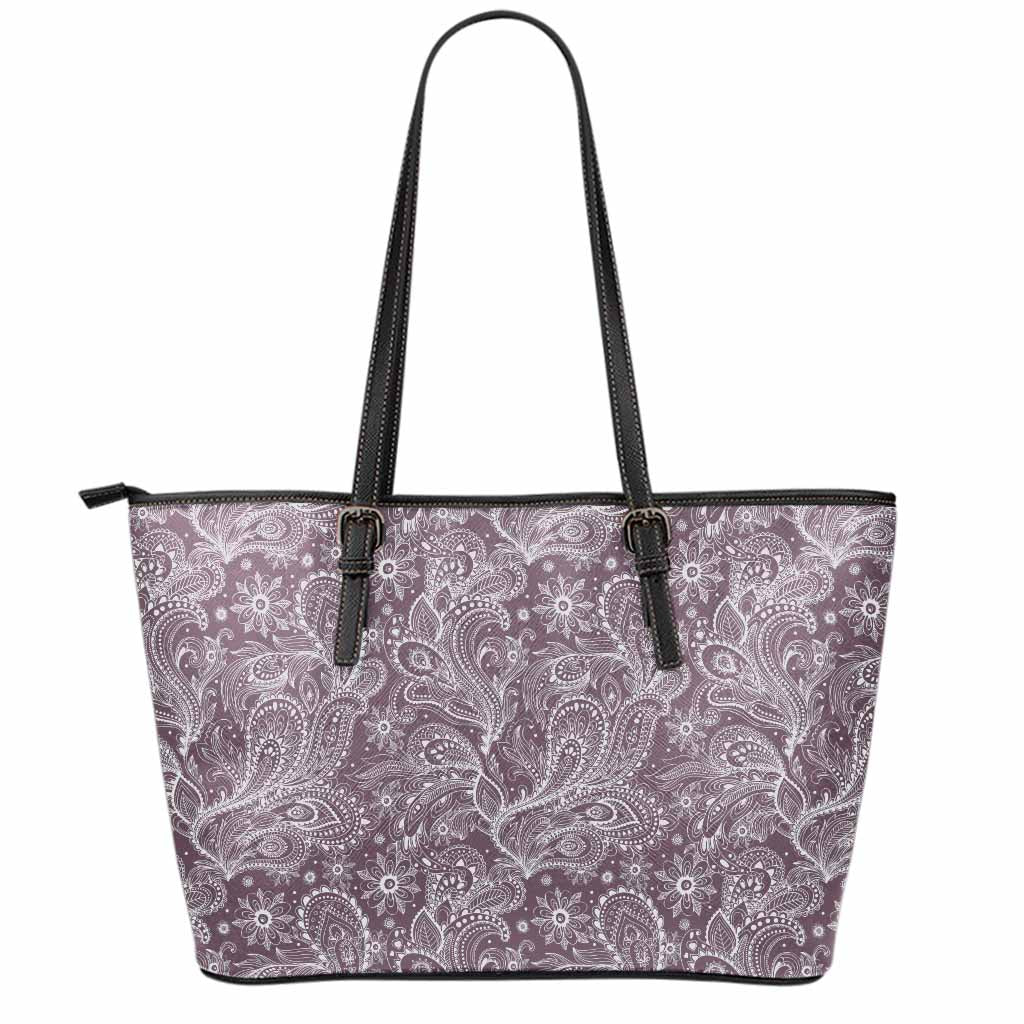 Umber Floral Bohemian Pattern Print Leather Tote Bag