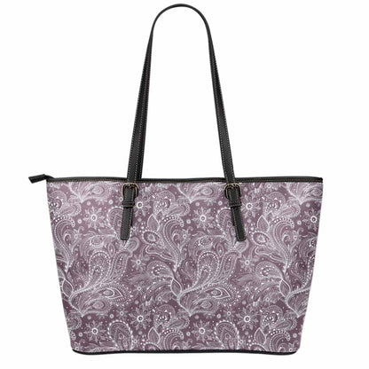 Umber Floral Bohemian Pattern Print Leather Tote Bag
