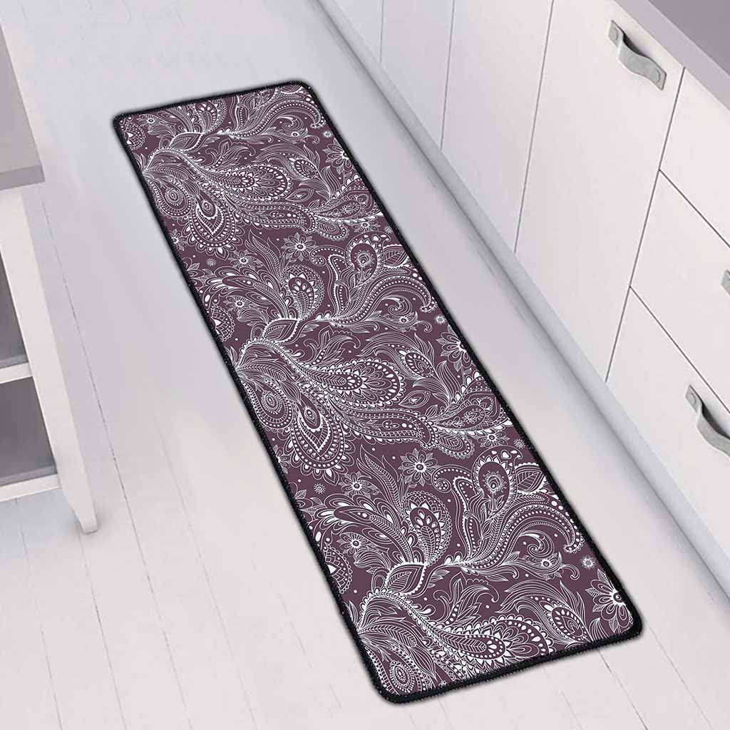 Umber Floral Bohemian Pattern Print Long Kitchen Mat