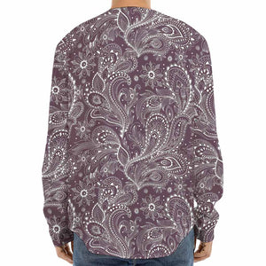 Umber Floral Bohemian Pattern Print Long Sleeve Baseball Jersey