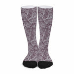 Umber Floral Bohemian Pattern Print Long Socks