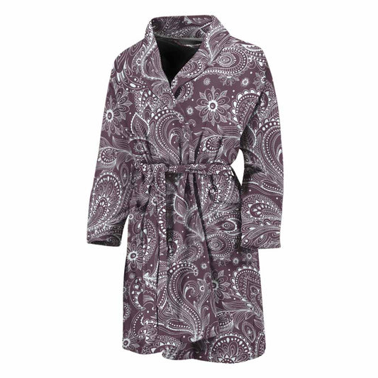 Umber Floral Bohemian Pattern Print Men's Bathrobe