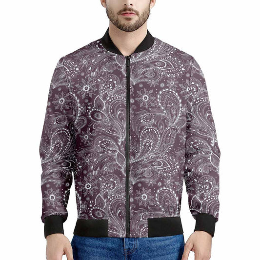 Umber Floral Bohemian Pattern Print Men's Bomber Jacket