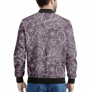 Umber Floral Bohemian Pattern Print Men's Bomber Jacket