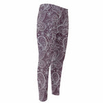 Umber Floral Bohemian Pattern Print Men's Compression Pants