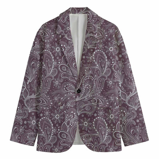 Umber Floral Bohemian Pattern Print Men's Cotton Blazer