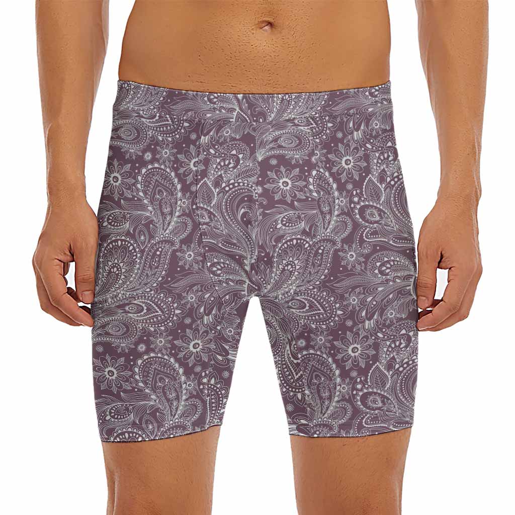 Umber Floral Bohemian Pattern Print Men's Long Boxer Briefs