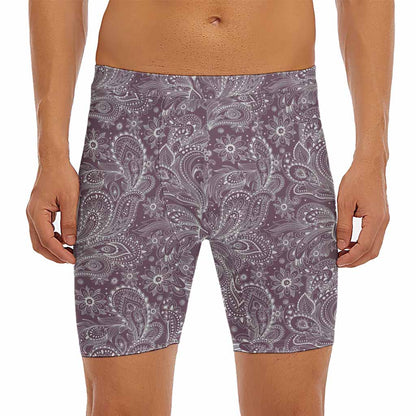 Umber Floral Bohemian Pattern Print Men's Long Boxer Briefs