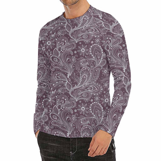 Umber Floral Bohemian Pattern Print Men's Long Sleeve Rash Guard