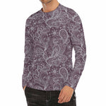 Umber Floral Bohemian Pattern Print Men's Long Sleeve Rash Guard