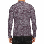 Umber Floral Bohemian Pattern Print Men's Long Sleeve Rash Guard