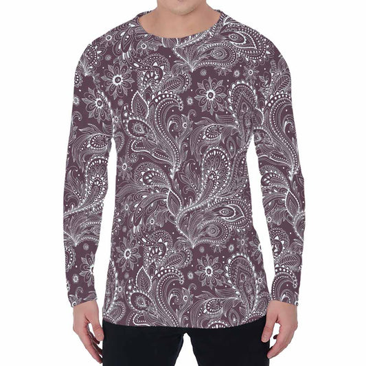 Umber Floral Bohemian Pattern Print Men's Long Sleeve T-Shirt