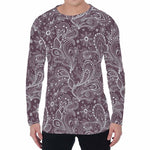 Umber Floral Bohemian Pattern Print Men's Long Sleeve T-Shirt