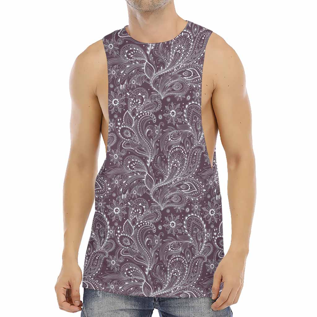 Umber Floral Bohemian Pattern Print Men's Muscle Tank Top