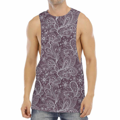 Umber Floral Bohemian Pattern Print Men's Muscle Tank Top