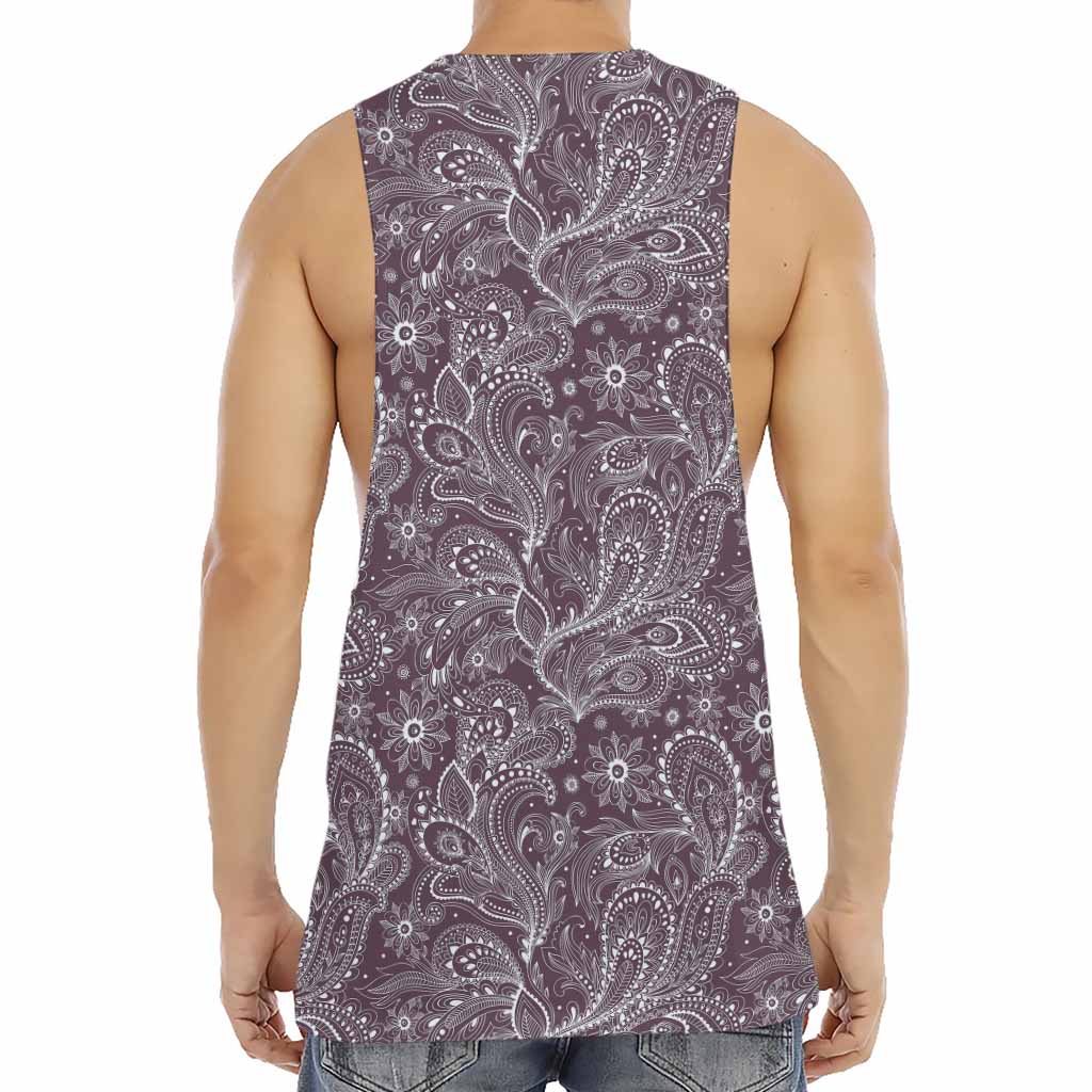 Umber Floral Bohemian Pattern Print Men's Muscle Tank Top