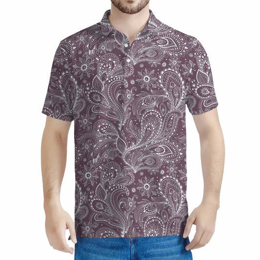 Umber Floral Bohemian Pattern Print Men's Polo Shirt