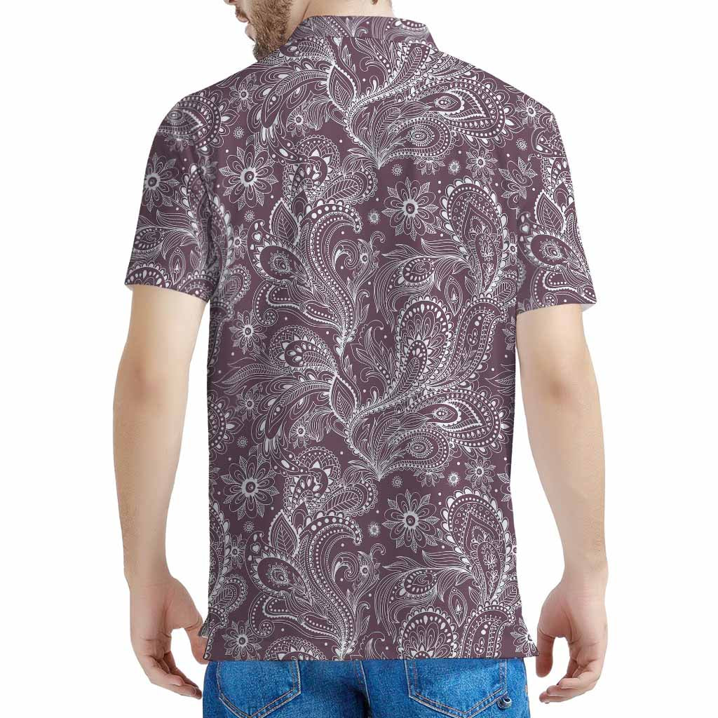 Umber Floral Bohemian Pattern Print Men's Polo Shirt