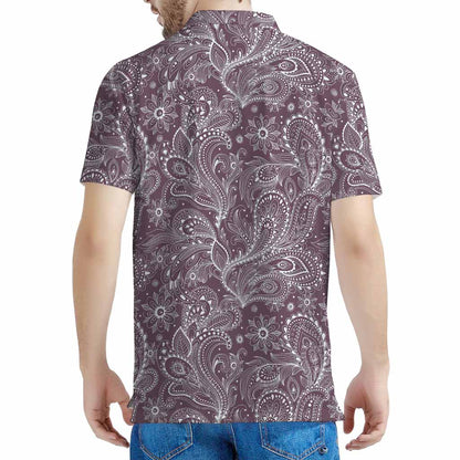 Umber Floral Bohemian Pattern Print Men's Polo Shirt