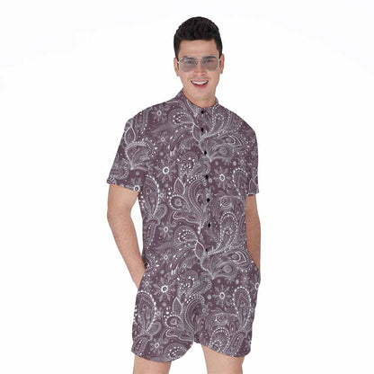 Umber Floral Bohemian Pattern Print Men's Rompers