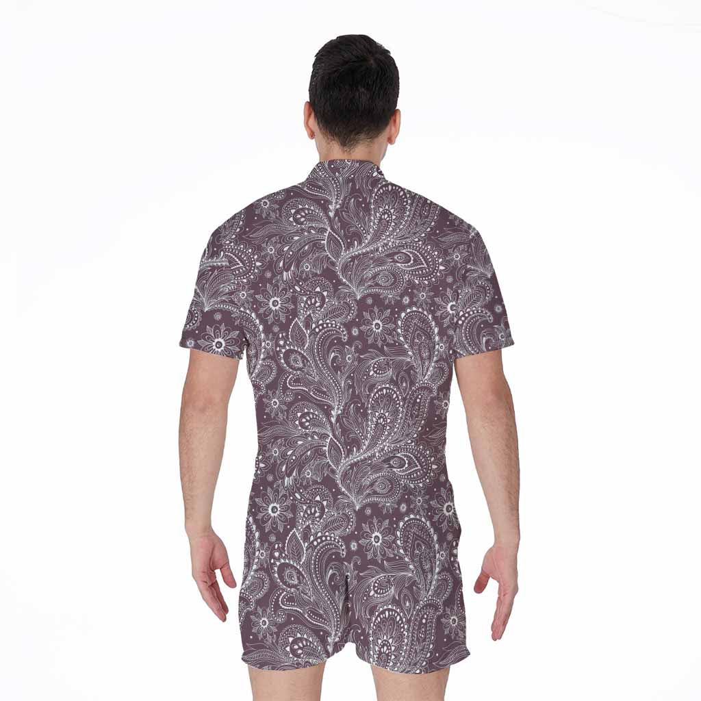 Umber Floral Bohemian Pattern Print Men's Rompers