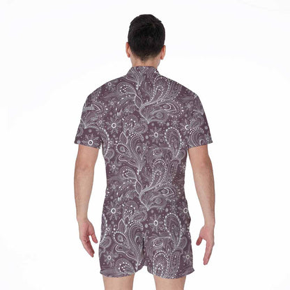 Umber Floral Bohemian Pattern Print Men's Rompers