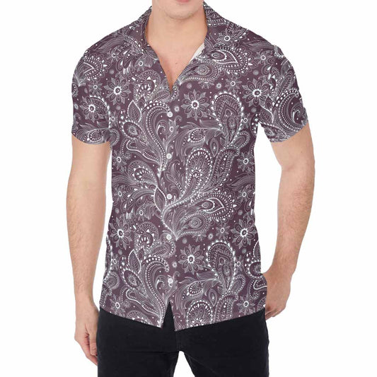 Umber Floral Bohemian Pattern Print Men's Shirt