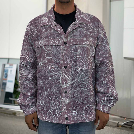 Umber Floral Bohemian Pattern Print Men's Shirt Jacket