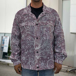 Umber Floral Bohemian Pattern Print Men's Shirt Jacket