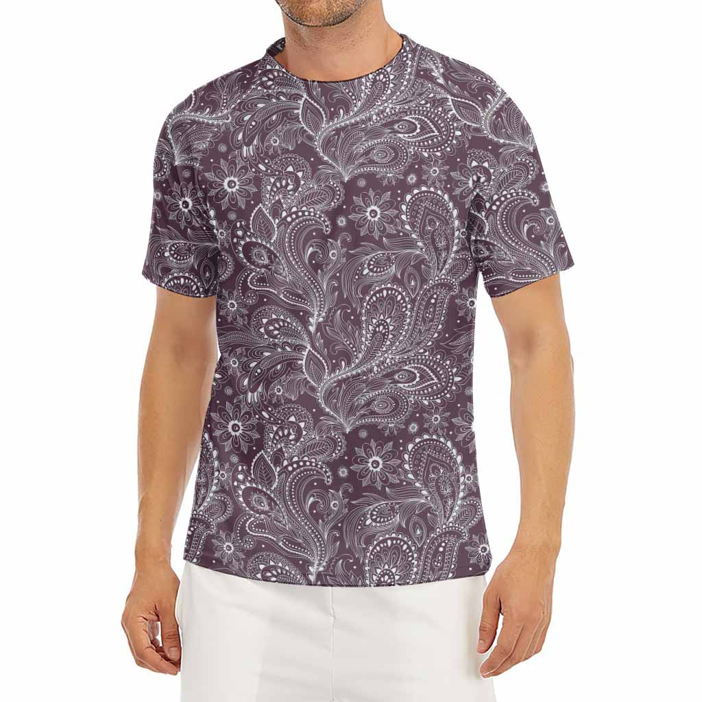 Umber Floral Bohemian Pattern Print Men's Short Sleeve Rash Guard
